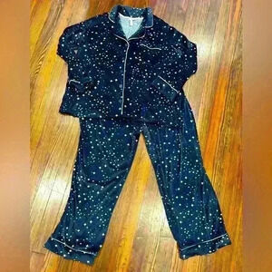 Joyspun Velour Stretch Plus Size Pj Set NWOT Sz 2z Navy Celestial Long Sleeve
